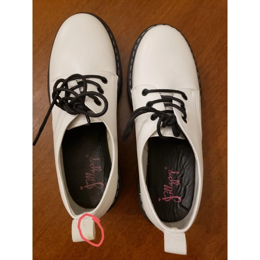 jellypop platform‎ oxfords white ominous chunky lace up Sz 8 Platform